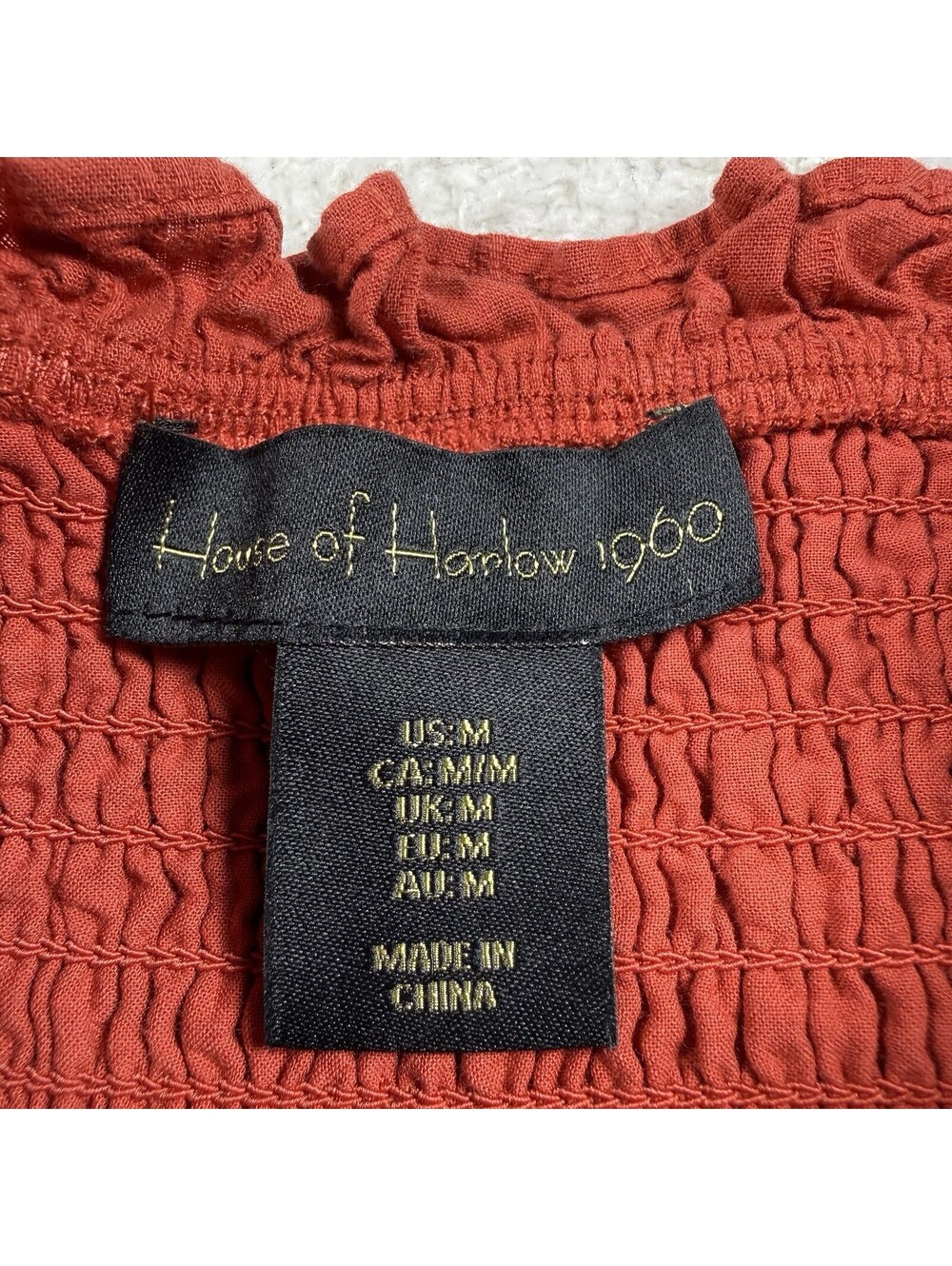 House of Harlow 1960 Skirt Women M Red Tiered Smocked Pom Pom Boho Mini - Picture 3 of 9